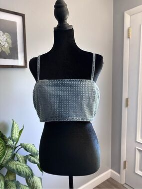 Zara Light Blue Studded Denim Crop Top